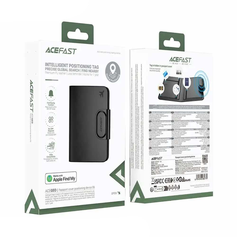 Acefast SmartTag Passport S6 iOS-sarjalle, Musta