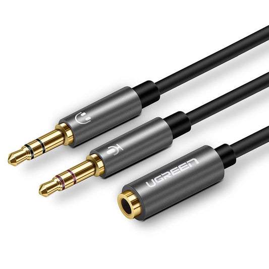 Äänisovitin 3,5 mm - 2 x 3,5 mm UGREEN AV140, 0,20 m, musta