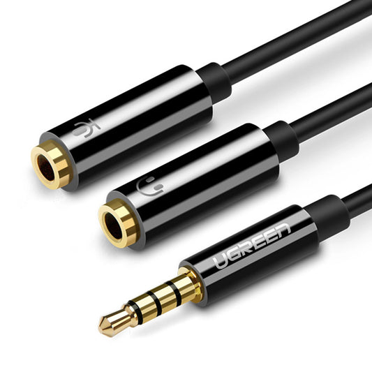 Äänisovitin 3,5 mm - 2 x 3,5 mm UGREEN AV141, 0,2 m, musta