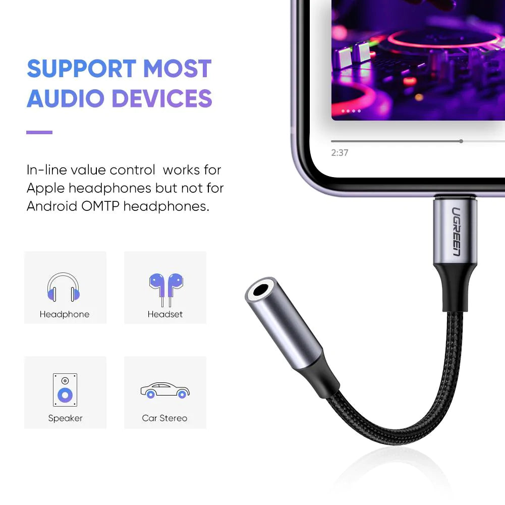 Audioadapteri Lightning - 3.5mm UGREEN US211 (30756), Musta