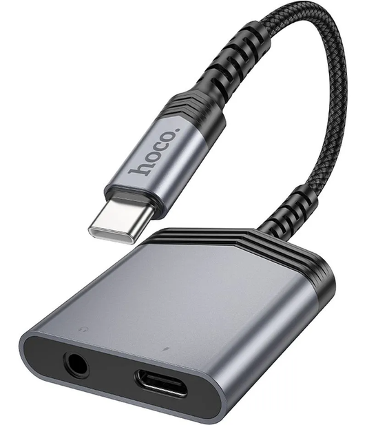 USB-C - USB-C / 3.5mm HOCO LS39 -äänisovitin, Musta