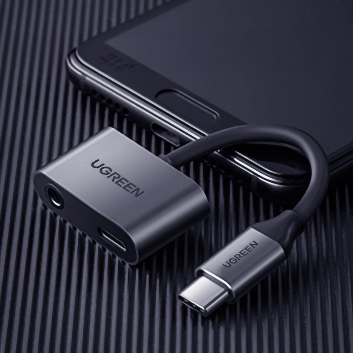 Audioadapteri USB-C - 3,5 mm / USB-C UGREEN CM193, Harmaa