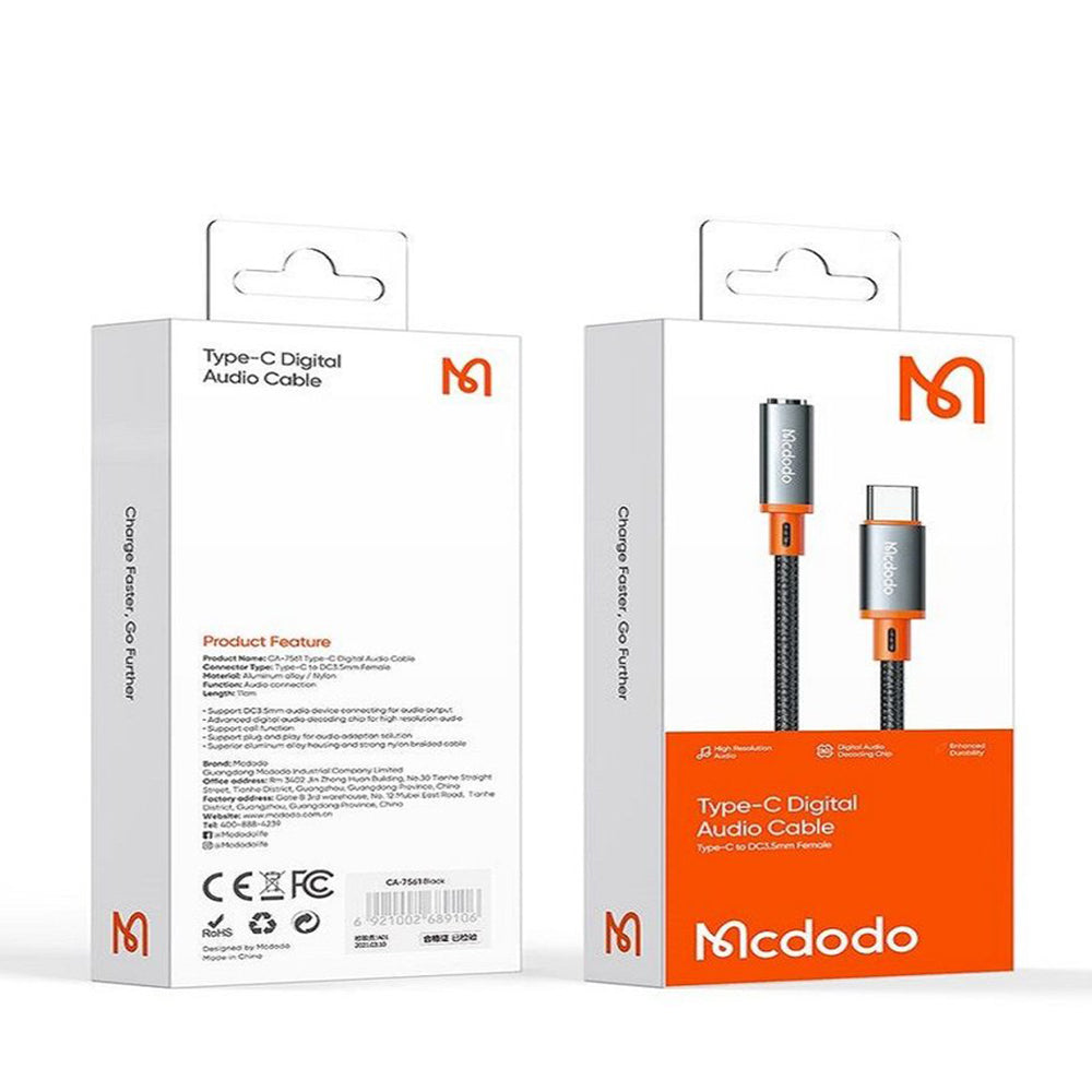USB-C - 3,5 mm McDodo CA-7561 -äänisovitin, Musta