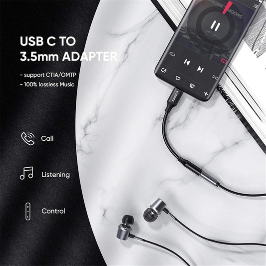 Audioadapteri USB-C - 3.5mm UGREEN AV142, Musta
