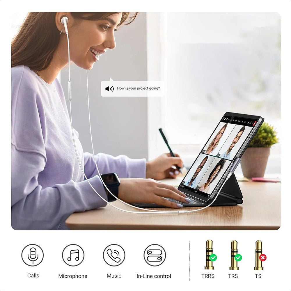Audioadapteri USB-C - 3.5mm UGREEN CM460 (20194) Kulmikas, Harmaa