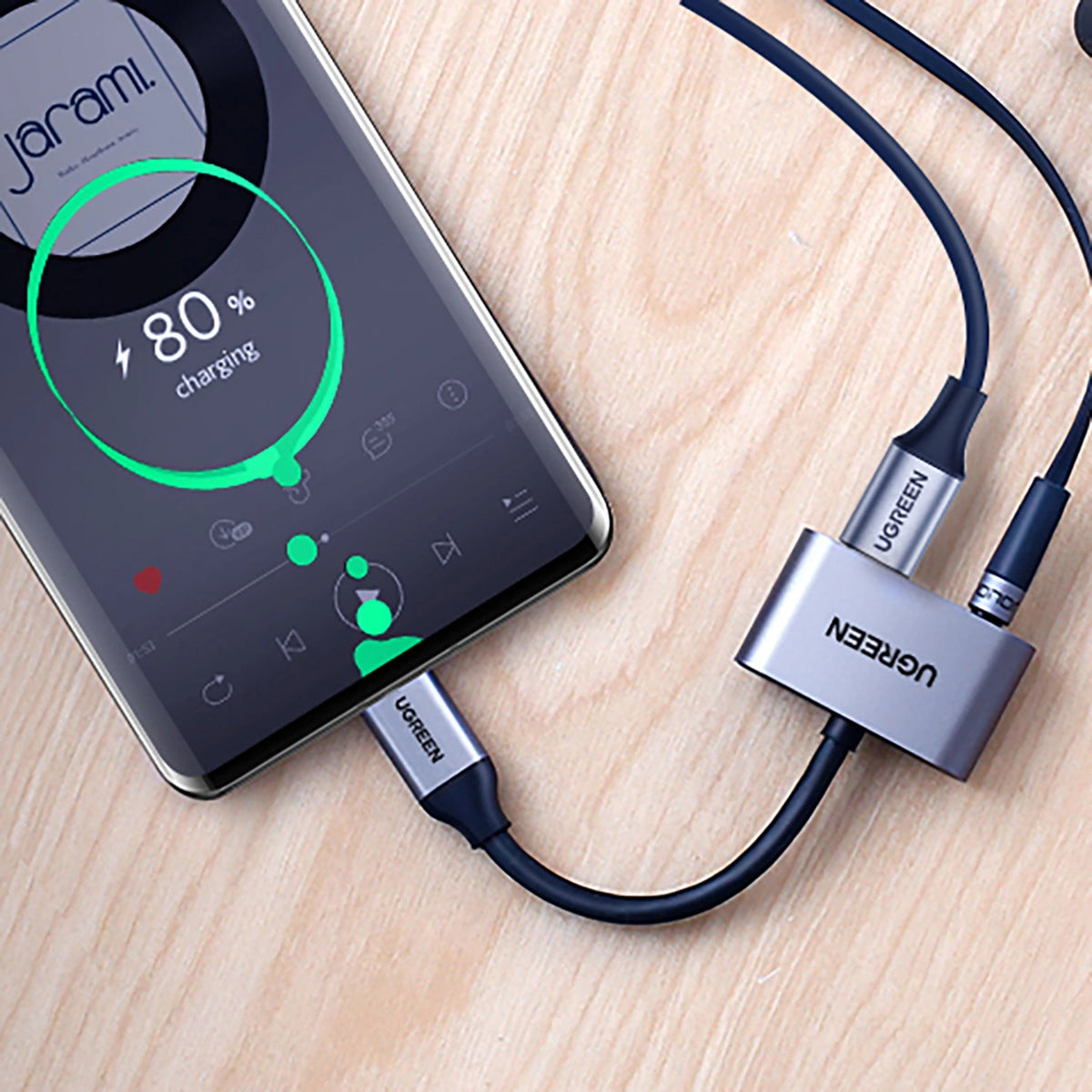 Audioadapteri USB-C - 3,5 mm / USB-C UGREEN CM193, Harmaa