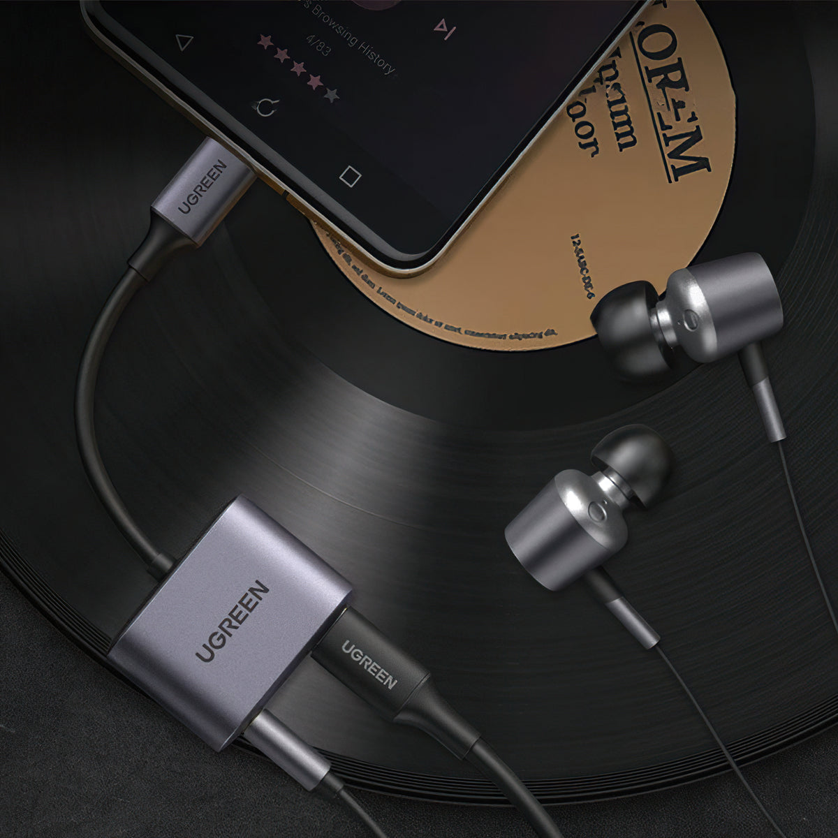 USB-C - 3,5 mm / USB-C UGREEN CM231 -audioadapteri, Harmaa