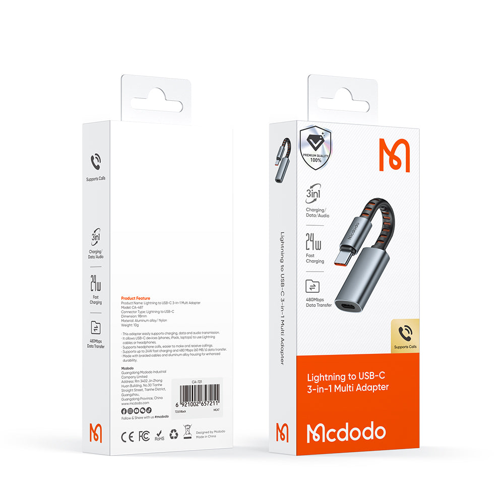 USB-C - Lightning McDodo CA-4870 -äänisovitin, Harmaa