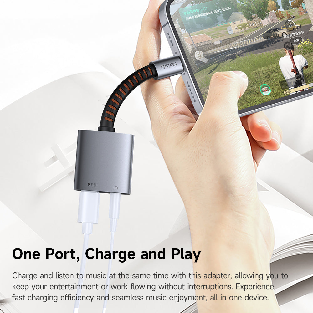 USB-C - USB-C / 3.5mm McDodo CA-3120 -audioadapteri, Harmaa