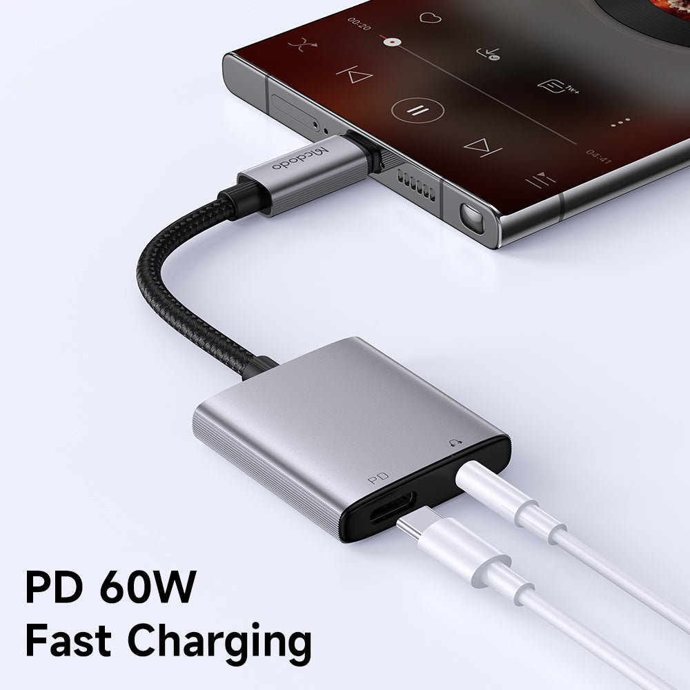 USB-C - USB-C / 3.5mm McDodo CA-5050 Wales -audioadapteri, Harmaa
