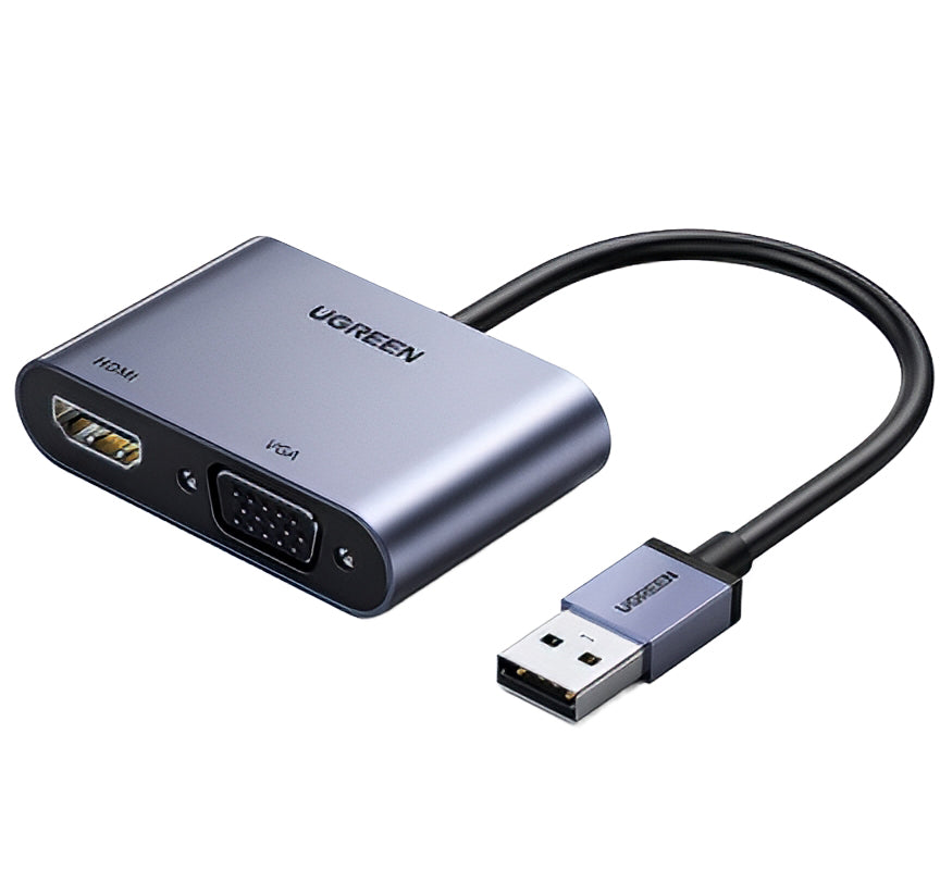 UGREEN CM449 Videoadapteri, USB-A - HDMI / VGA, 1080P, Harmaa