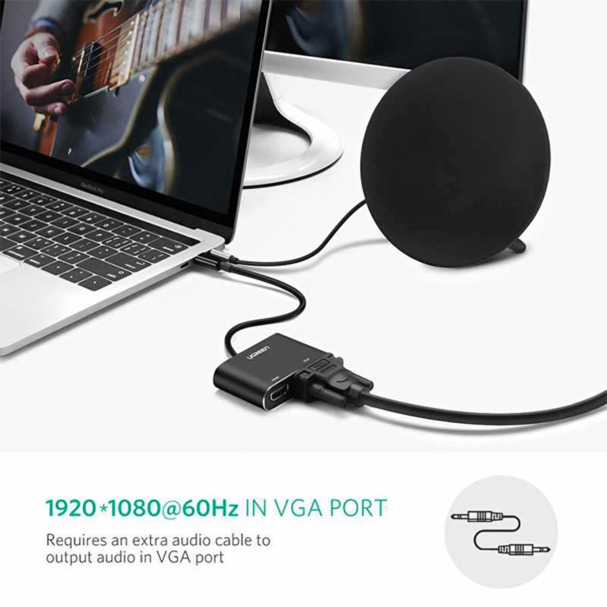 UGREEN CM449 Videoadapteri, USB-A - HDMI / VGA, 1080P, Harmaa