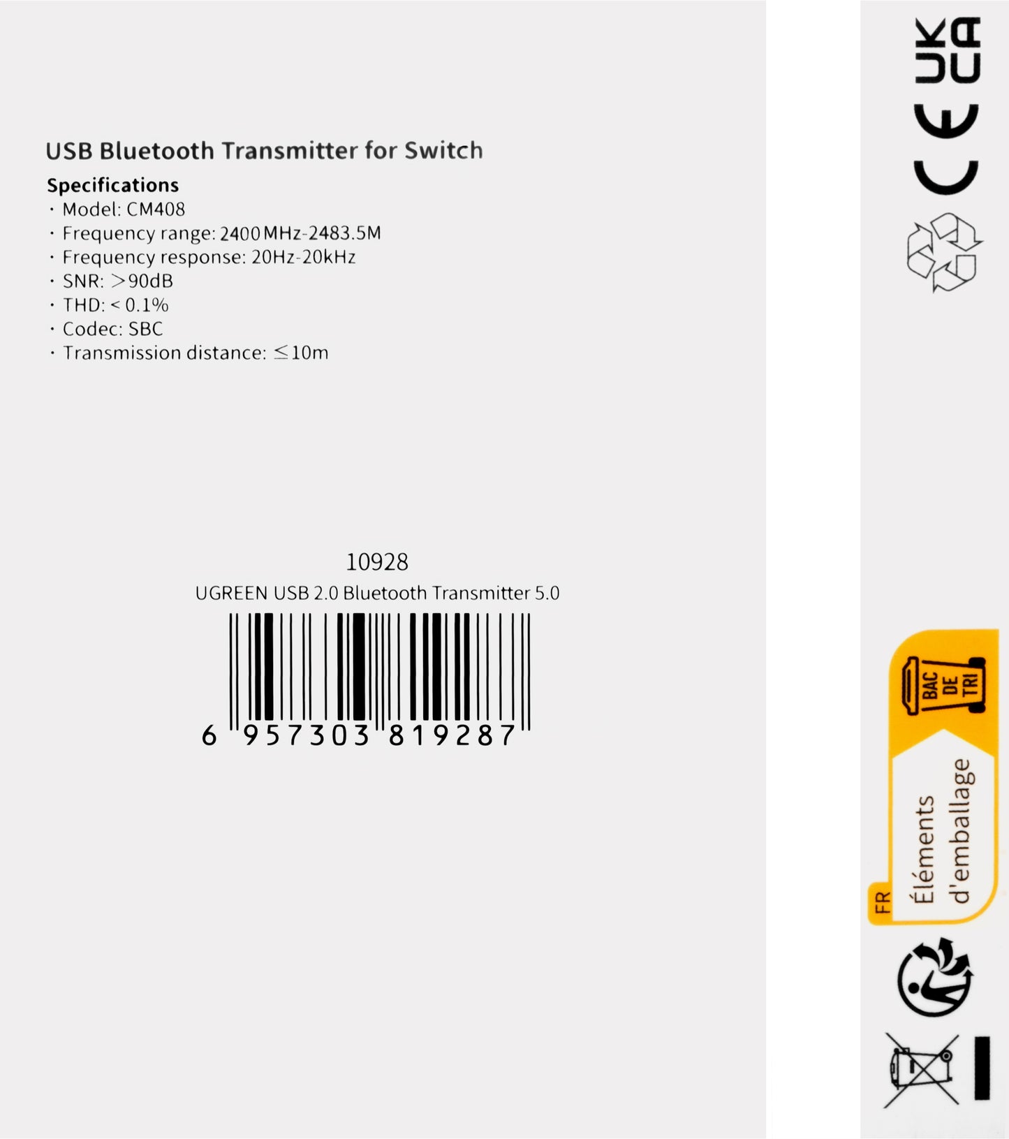 Bluetooth USB-sovitin UGREEN CM408, musta