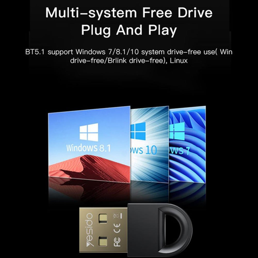 Bluetooth USB -adapteri Yesido YAU34, Musta