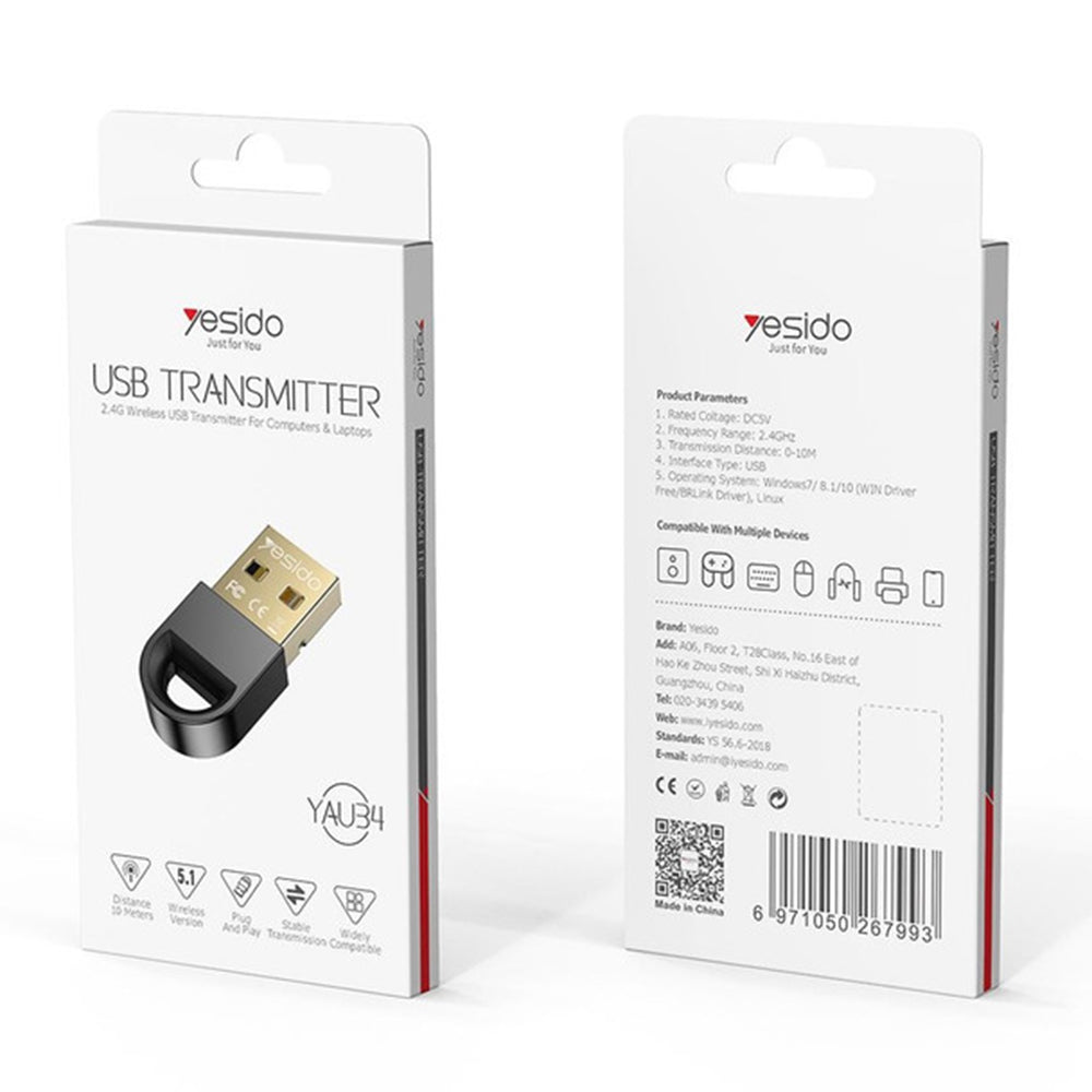 Bluetooth USB -adapteri Yesido YAU34, Musta