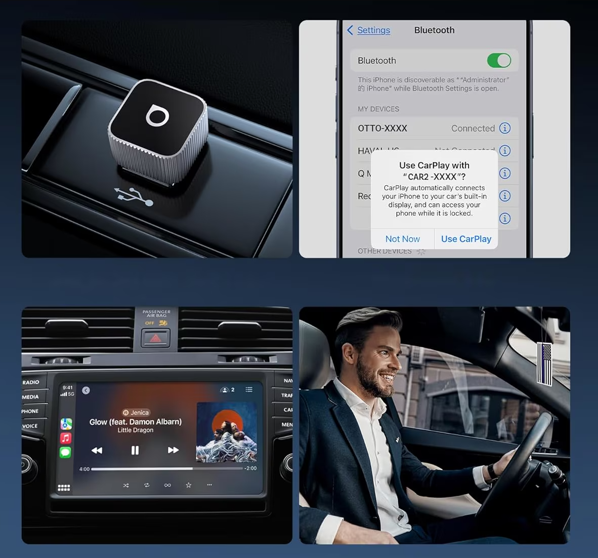 Carplay / Android Auto Wireless Ottocast Mini Cube Style B -sovitin Apple iPhone / Android Series CP88-T2 -laitteille