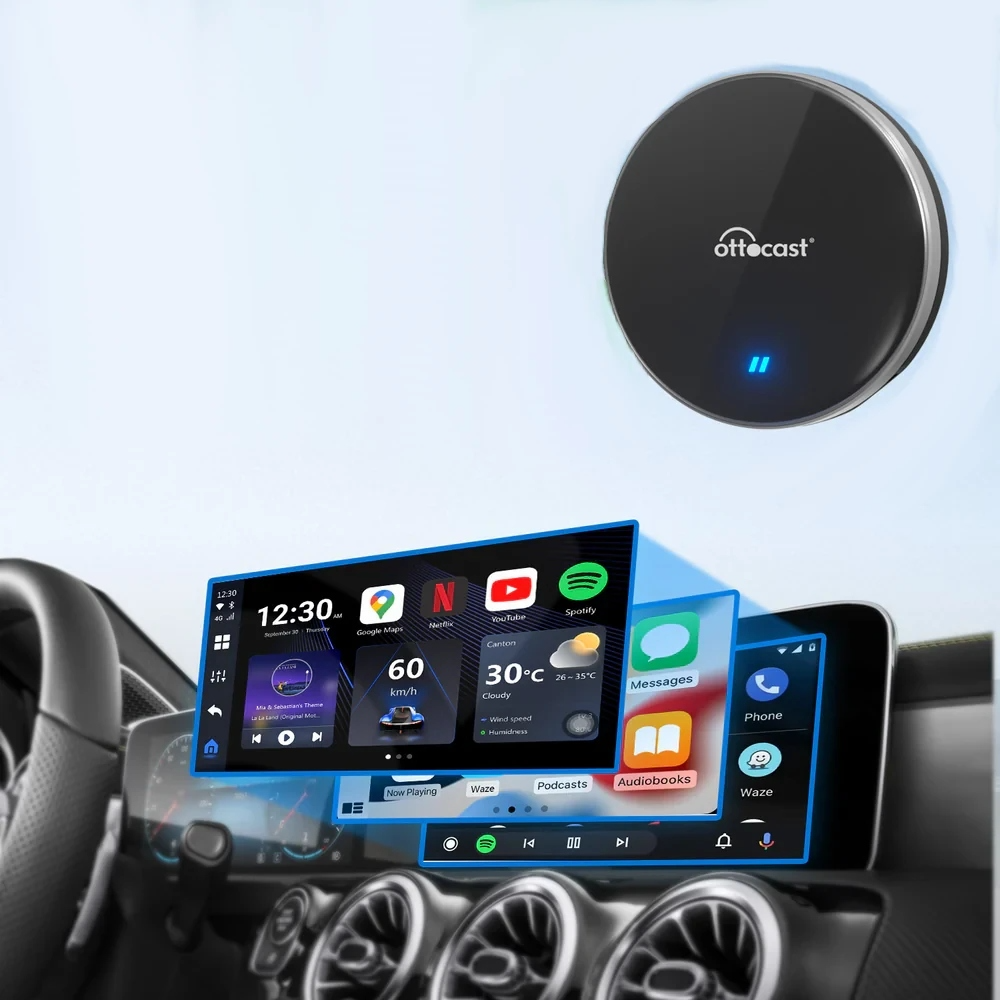 Carplay / Android Auto -langaton Ottocast OttoAibox P3 Lite -sovitin Apple iPhone / Android-sarjalle
