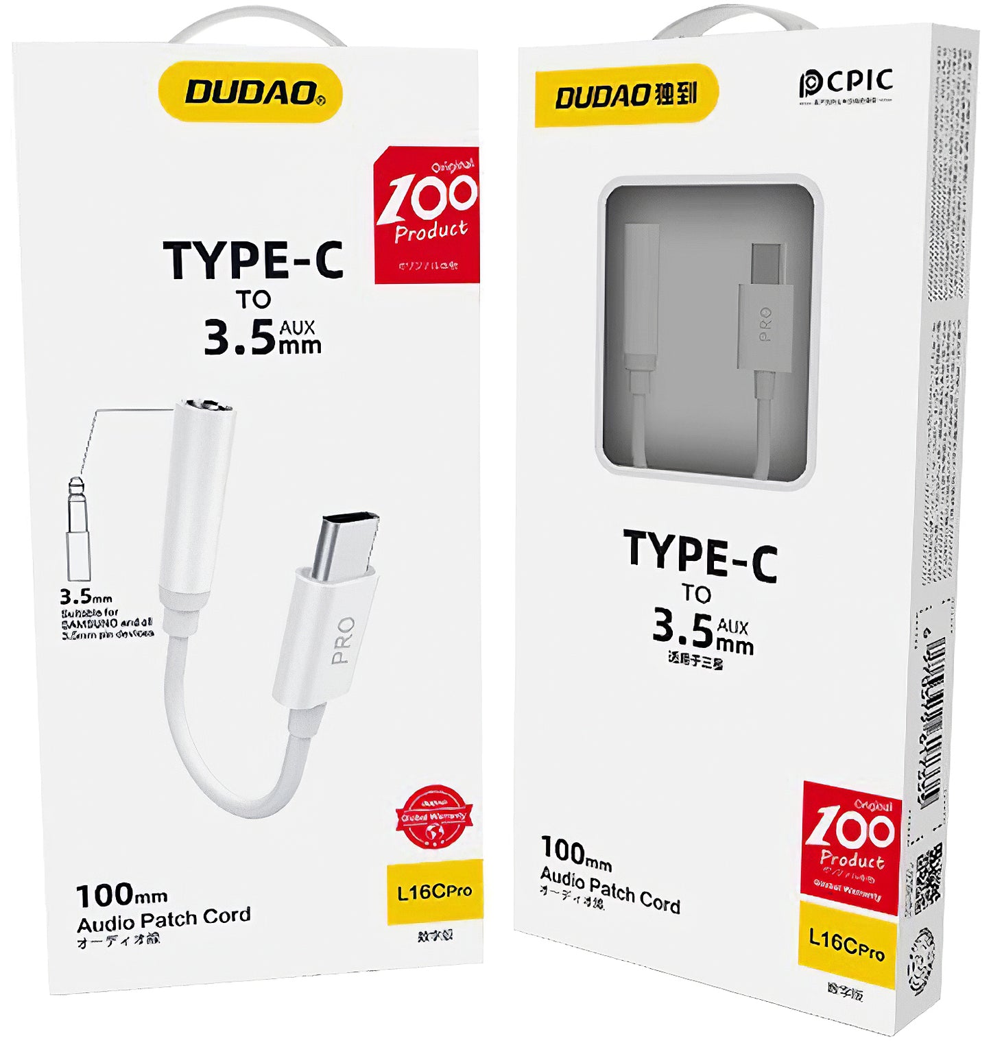 Audioadapteri USB-C - 3.5mm Dudao L16CPro, Valkoinen