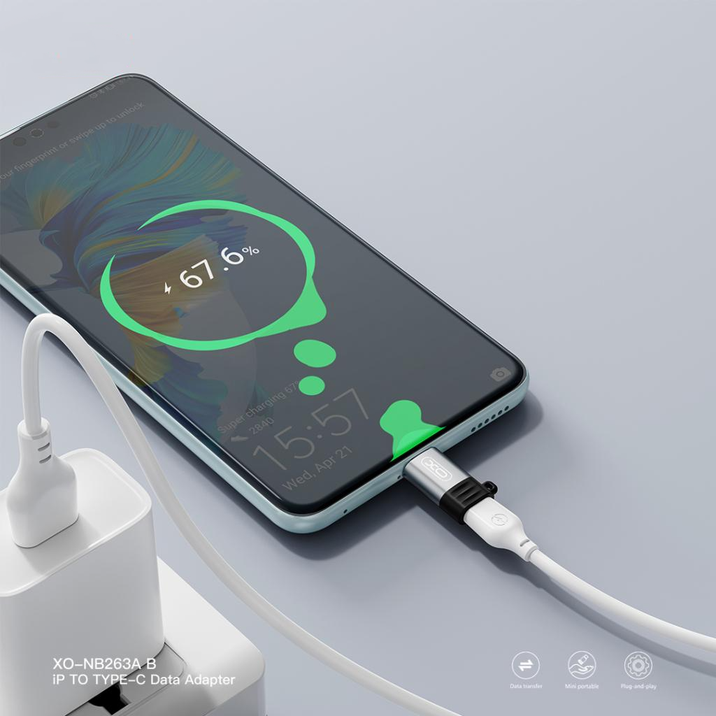 Lightning - USB-C -datan ja latauksen adapteri XO Design NB263A, Musta