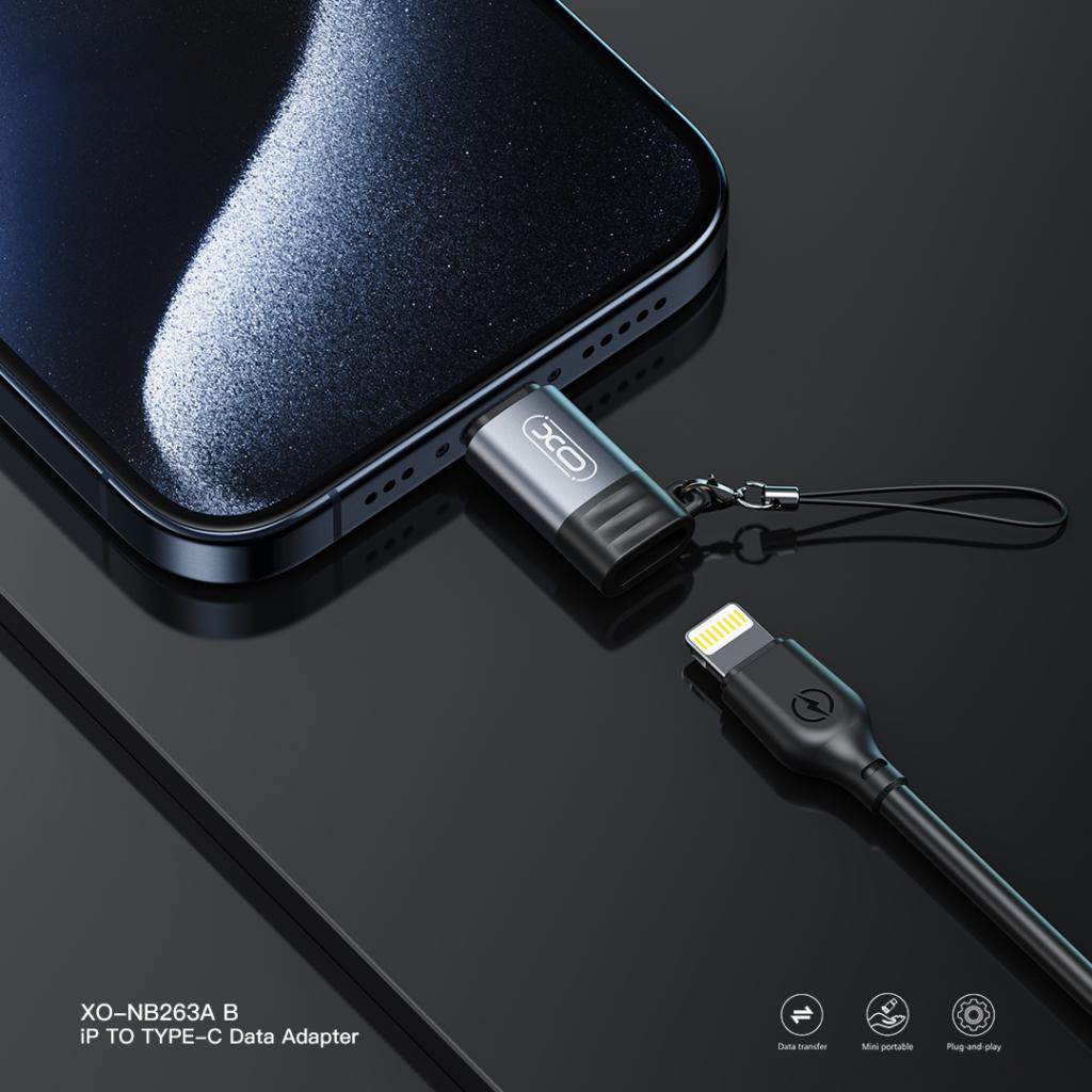 Lightning - USB-C -datan ja latauksen adapteri XO Design NB263A, Musta