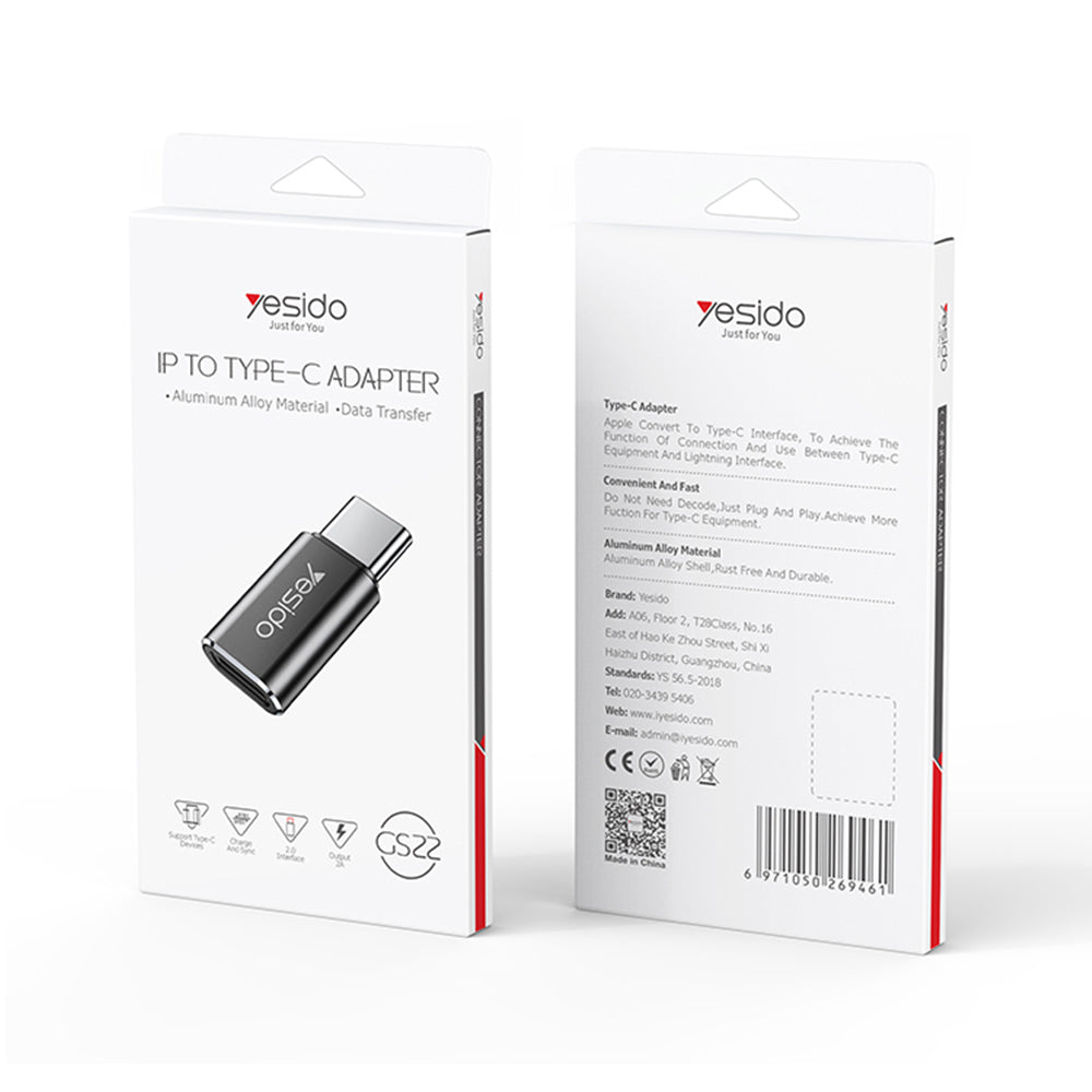 Lightning Data and Charging Adapter - USB-C Yesido GS22, Gray