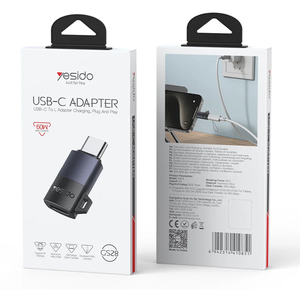 Data- ja latausadapteri Lightning - USB-C Yesido GS28, Harmaa