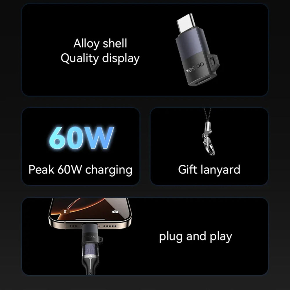 Data- ja latausadapteri Lightning - USB-C Yesido GS28, Harmaa
