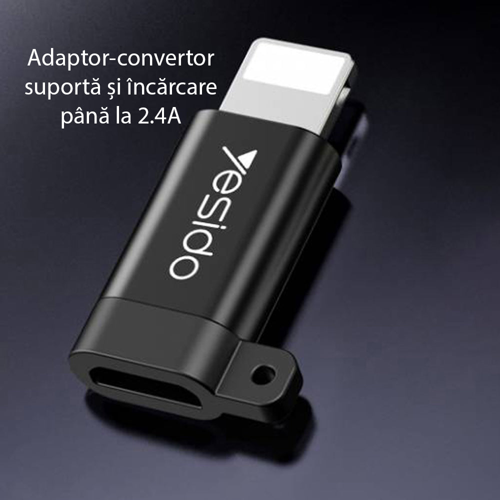 MicroUSB - Lightning Yesido GS05 -datasiirtolaite ja laturi, Musta