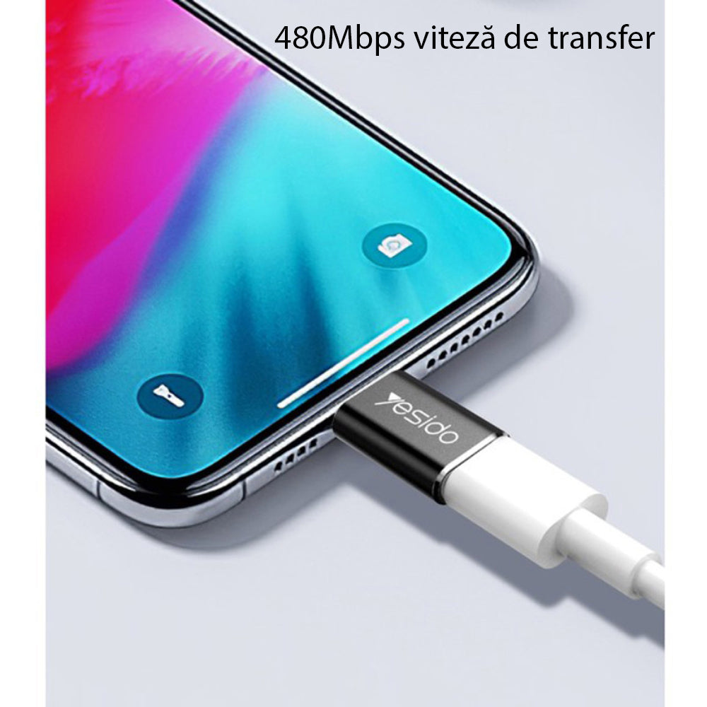 MicroUSB - Lightning Yesido GS05 -datasiirtolaite ja laturi, Musta