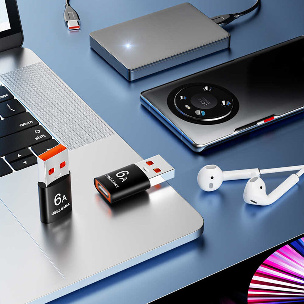 USB-C - USB-A -tiedonsiirto- ja latausadapteri Techsuit A5 HyperPort, Musta Oranssi