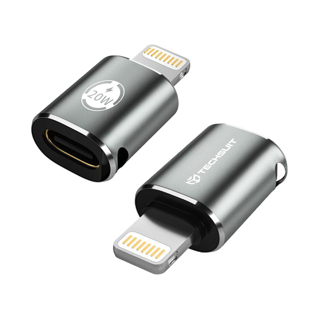 USB-C - Lightning Techsuit A11 TitanCoreX -tiedonsiirto- ja latausadapteri, Harmaa