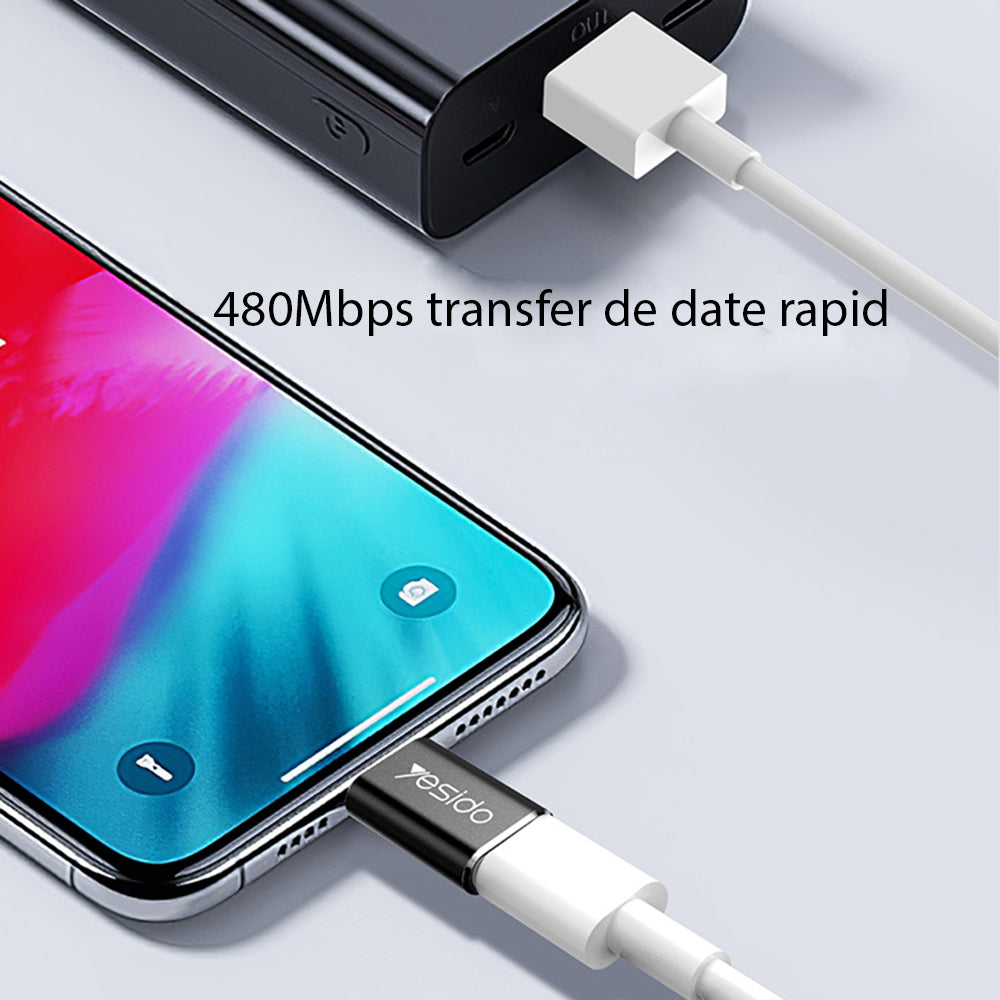USB-C - Lightning Yesido GS03 -datasiirtolaite ja laturi, Musta