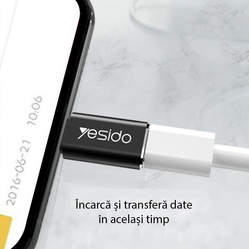USB-C - Lightning Yesido GS03 -datasiirtolaite ja laturi, Musta