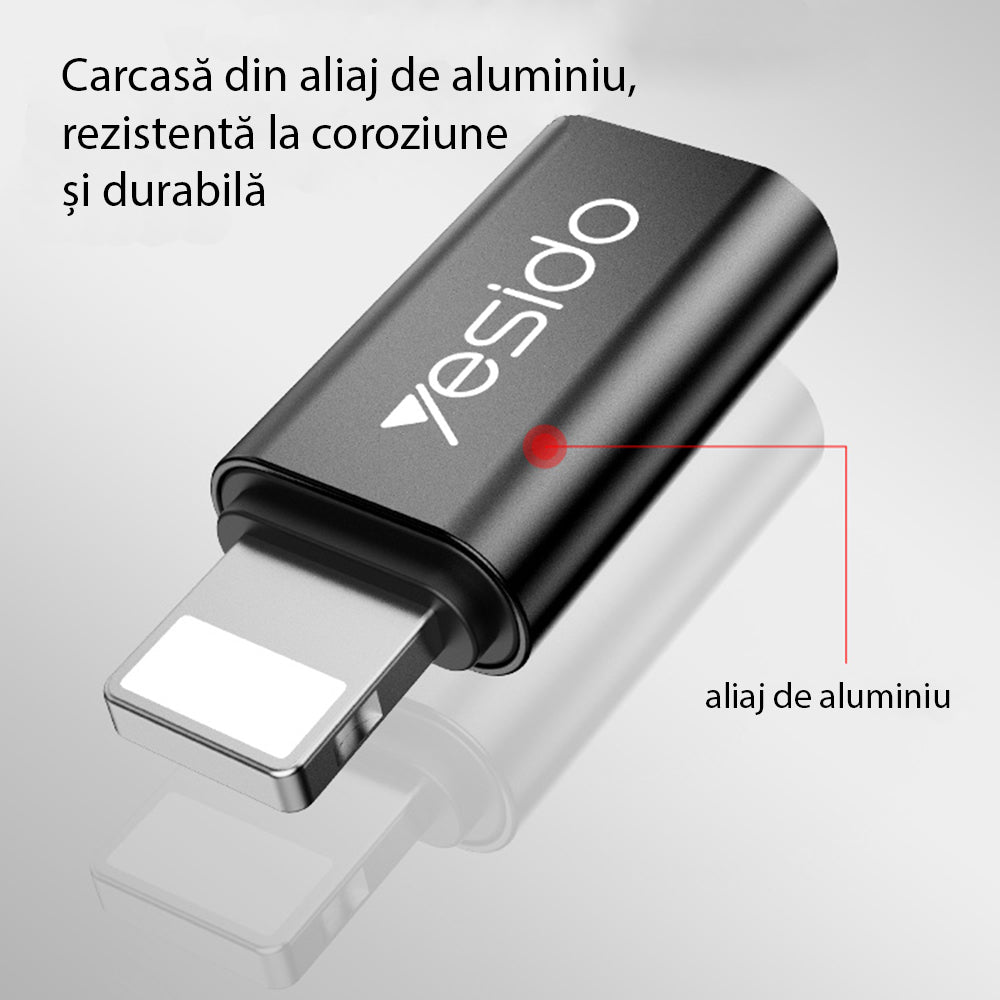 USB-C - Lightning Yesido GS03 -datasiirtolaite ja laturi, Musta