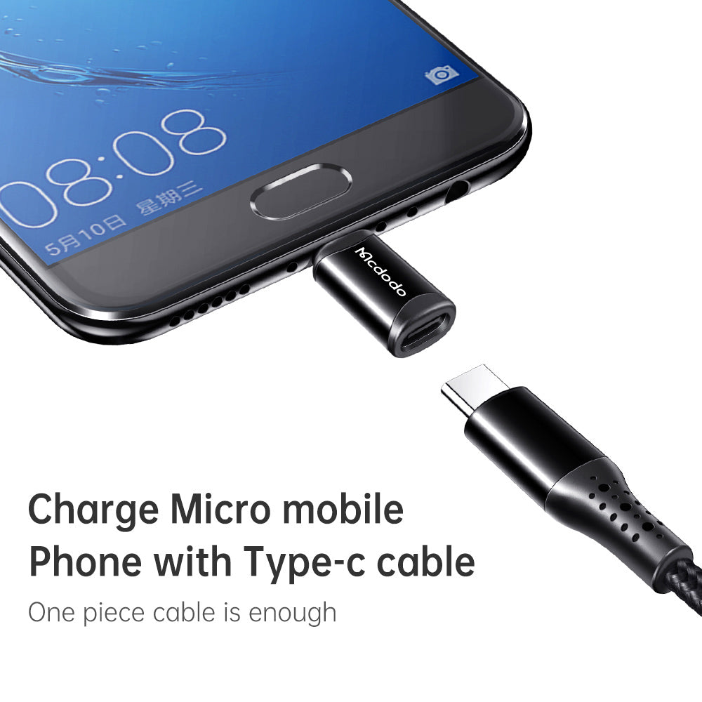 USB-C - microUSB McDodo OT-7690 -datasiirtymis- ja latausadapteri, Musta