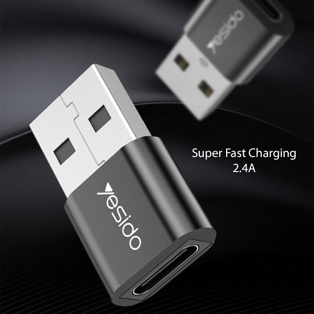 USB-C - USB-A Yesido GS09 -datan ja latauksen sovitin, Musta