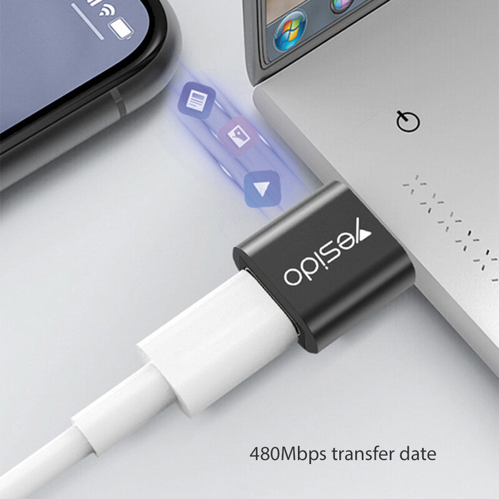 USB-C - USB-A Yesido GS09 -datan ja latauksen sovitin, Musta