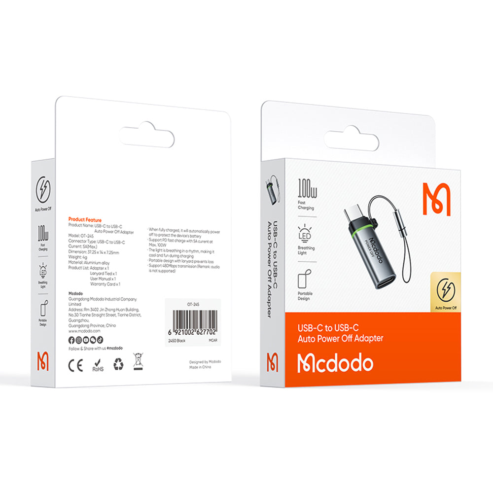 USB-C - USB-C McDodo OT-2450 Power Off -data- ja latausadapteri, Musta