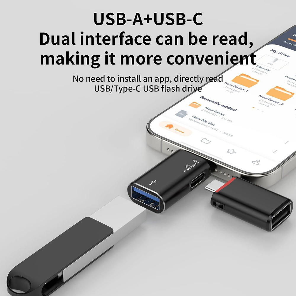 OTG Lightning - USB-A Techsuit A18 AluVoltX -sovitin, Musta