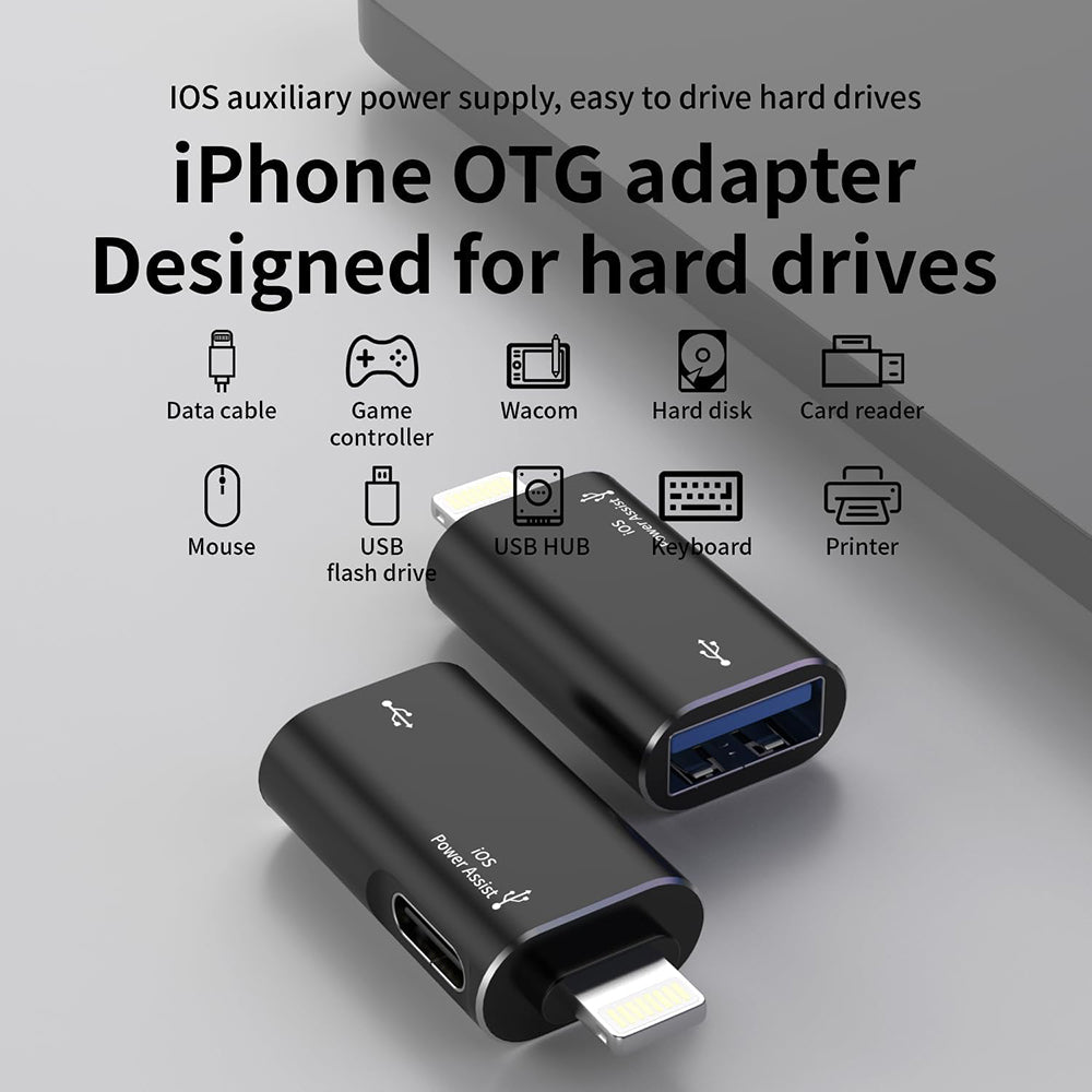 OTG Lightning - USB-A Techsuit A18 AluVoltX -sovitin, Musta