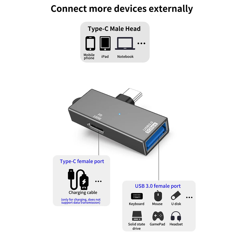 OTG-sovitin USB-C - USB-A Techsuit A21, Harmaa