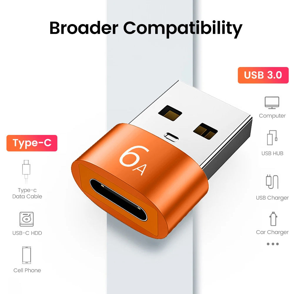 USB-C - USB-A Techsuit A4 HyperPort -datan ja latauksen sovitin, Musta Oranssi