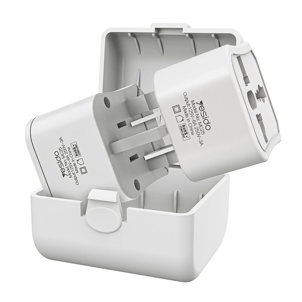 Adaptor Retea Yesido MC25 Travel CN/ US / EU / UK, Valkoinen