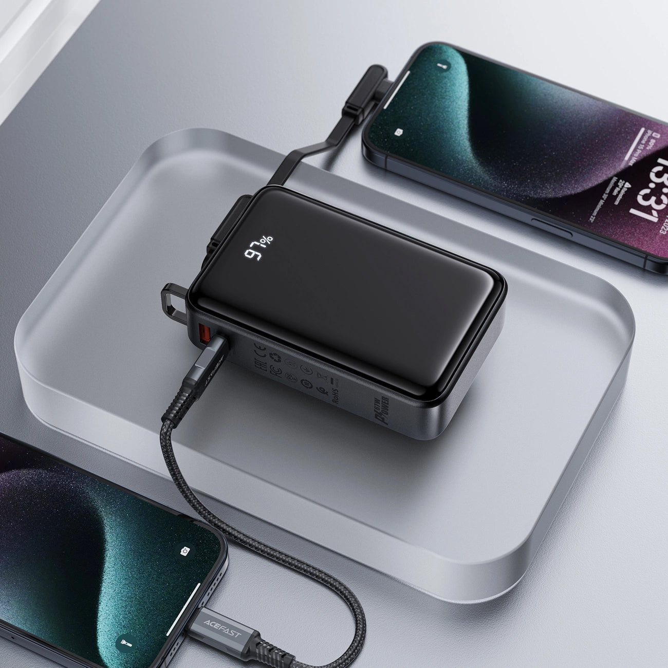 Ulkoinen akku Acefast M4, 20000mAh, 67W, PD, 1 x USB-A - 2 x USB-C, Musta
