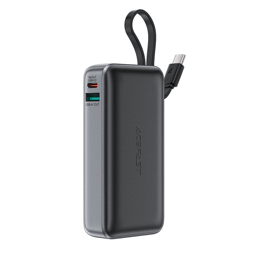 Acefast M7 Ulkoinen Akku, 10000mAh, 30W, QC + PD, 1 x USB-A - 2 x USB-C, Musta