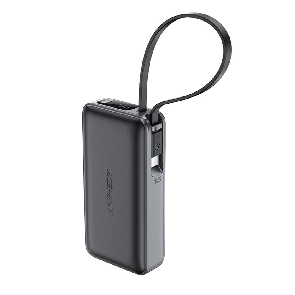 Acefast M7 Ulkoinen Akku, 10000mAh, 30W, QC + PD, 1 x USB-A - 2 x USB-C, Musta