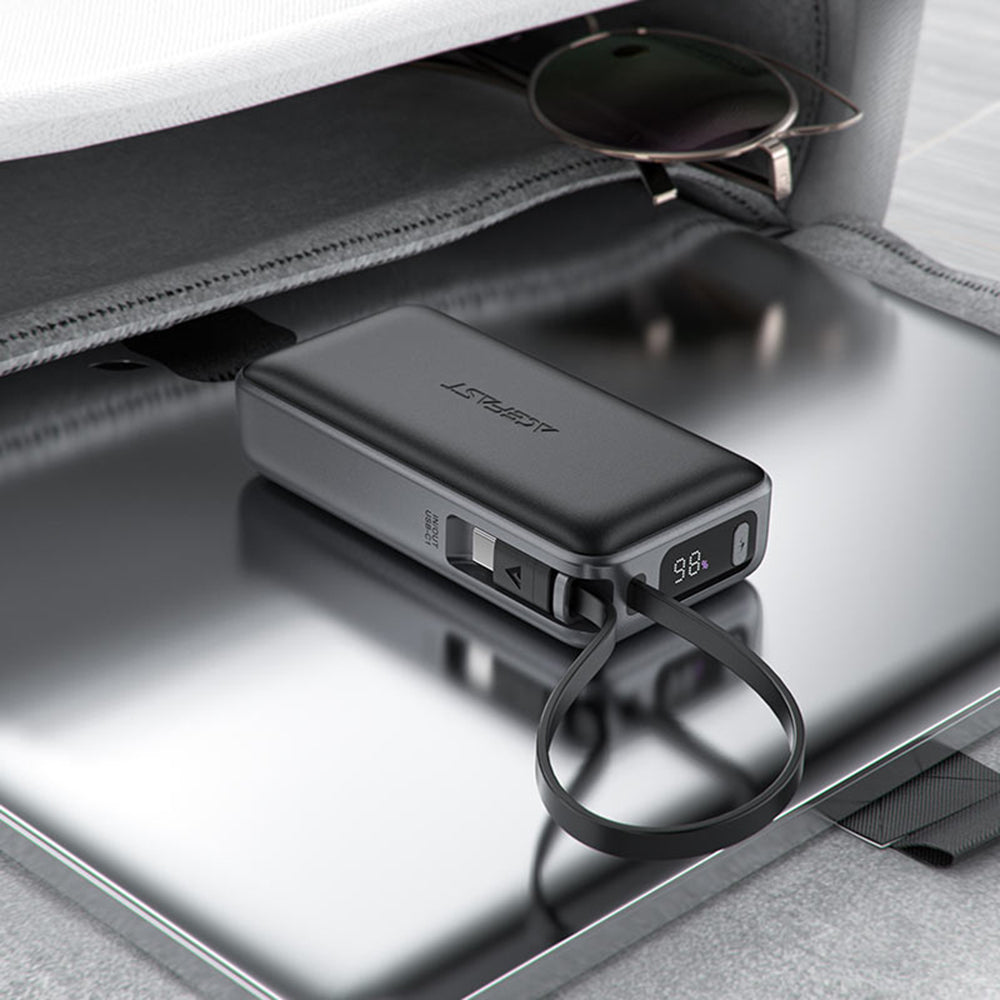Acefast M7 Ulkoinen Akku, 10000mAh, 30W, QC + PD, 1 x USB-A - 2 x USB-C, Musta