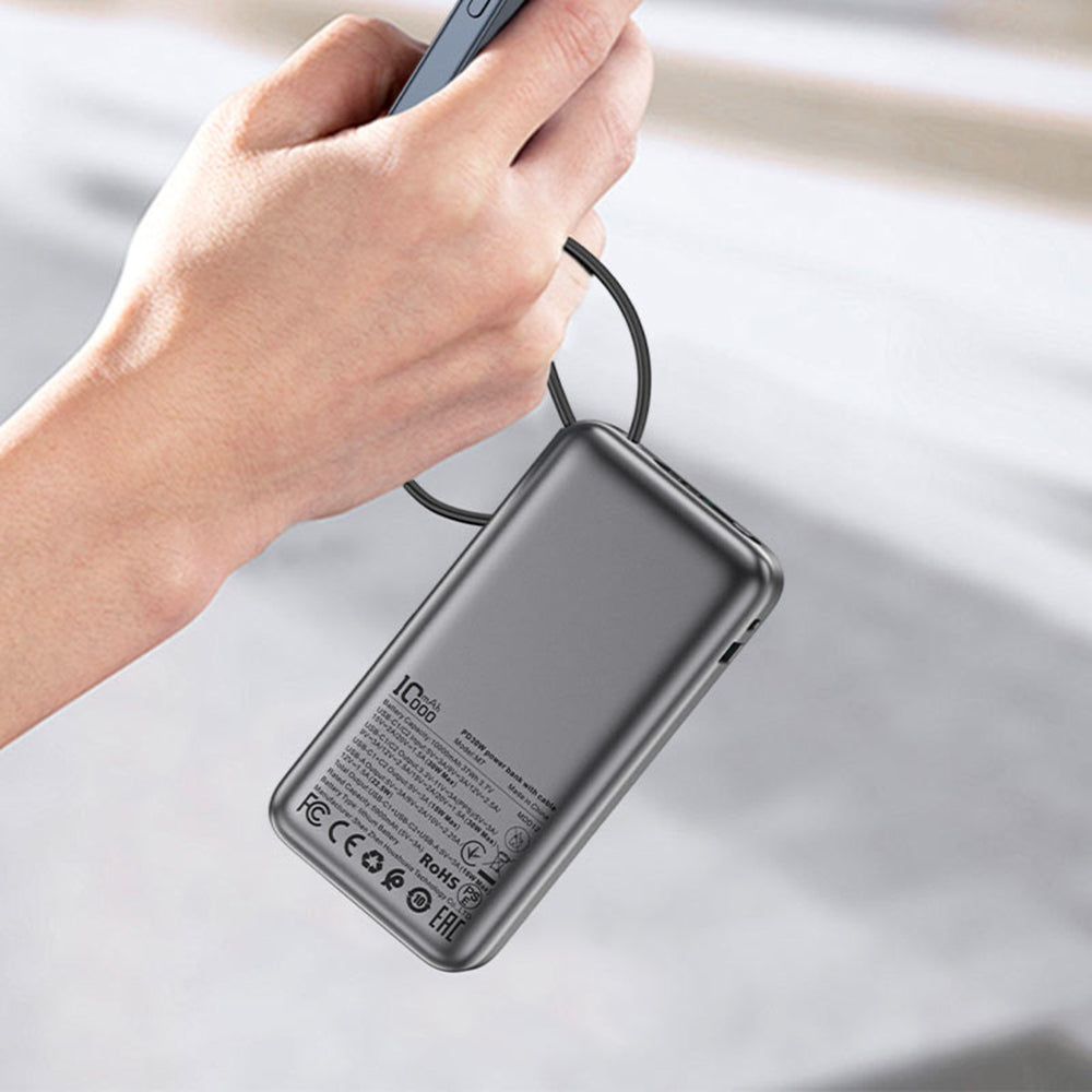 Acefast M7 Ulkoinen Akku, 10000mAh, 30W, QC + PD, 1 x USB-A - 2 x USB-C, Musta