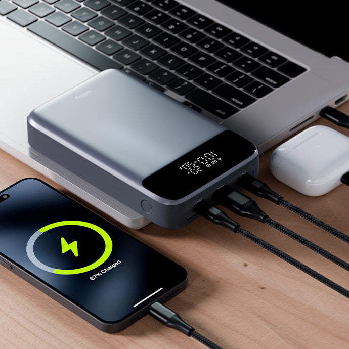 Allity External Battery. APB-200 PocketPower, 19200mAh, 130W, QC + PD, 1 x USB-A - 2 x USB-C, Gray