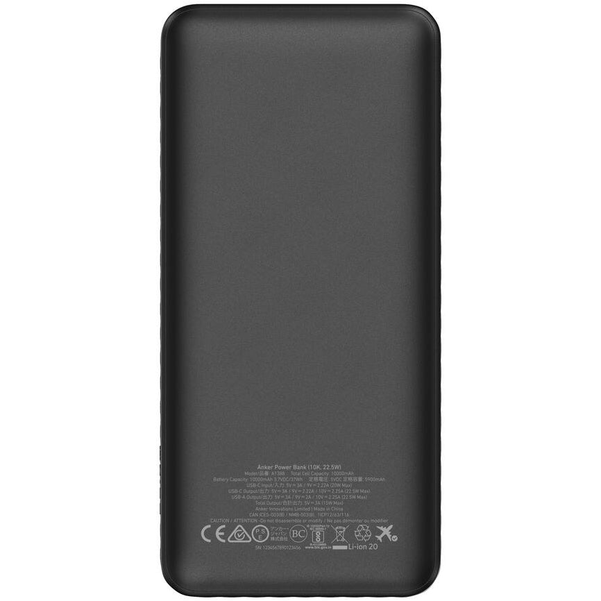 Ankerin ulkoinen akku, 10000mAh, 22.5W, QC + PD, 1 x USB-A - 1 x USB-C, Musta A1388G11